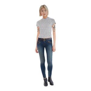 URBAN Outfitters BDG Women's Twig Theo Moto Mid Rise Skinny Jean Dark Wash US 31